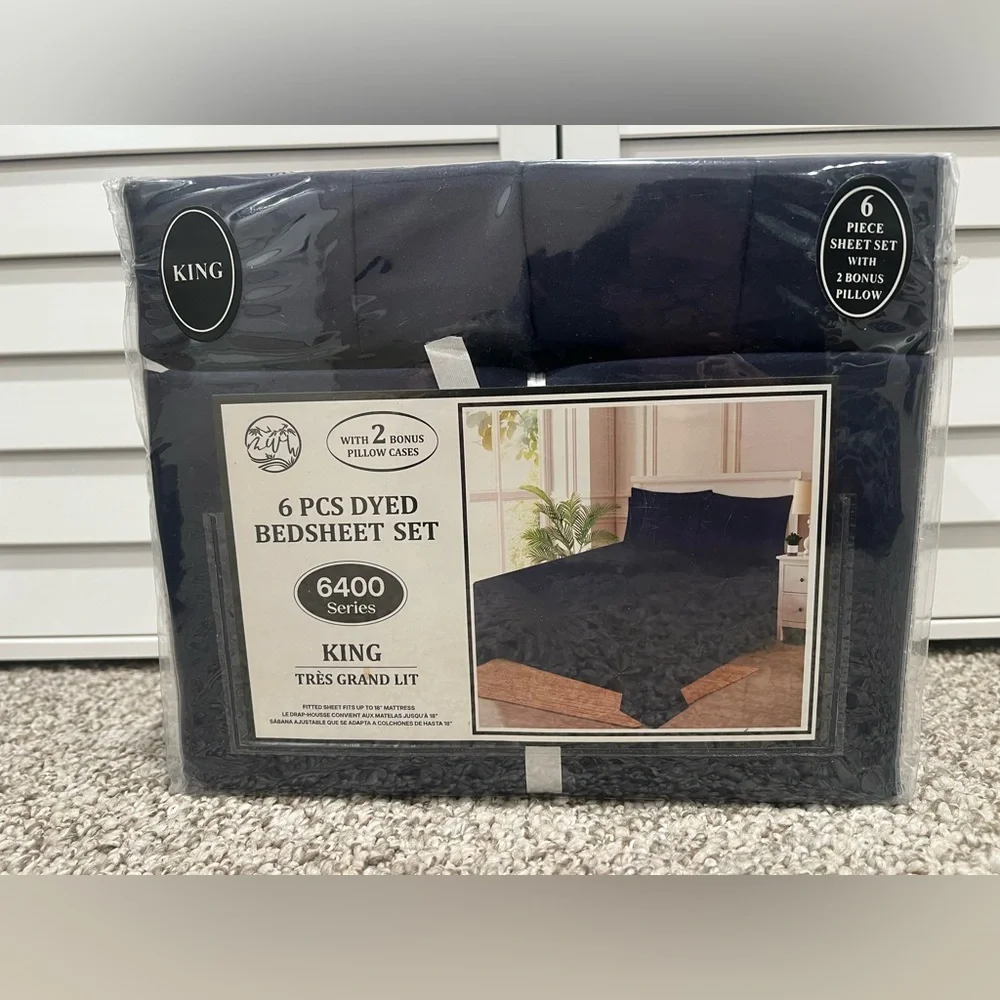 King 6 Piece Sheet Set Navy Blue 6400 Series Deep Pocket Soft Bedding